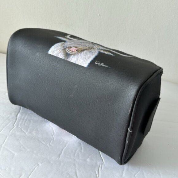 OCS Design Cow Large Cosmetic Bag Pouch Black Top Double zip closure & handle - Picture 9 of 16